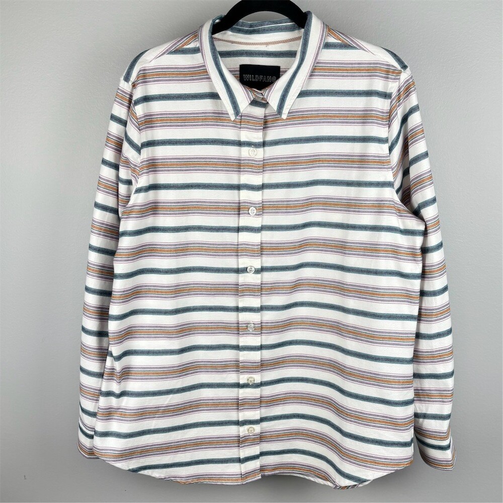Wildfang Button-Up Shirt Multicolor Striped Flannel Long Sleeve